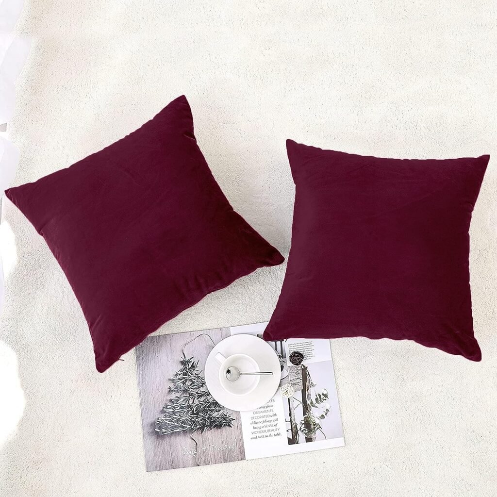 AMEHA Christmas Cushion Covers 45 x 45 cm - 2 Pack Velvet Red Cushion Cover for Sofa Bedroom Living Room Decorative Square Throw Pillow Cases with Invisible Zipper (18 x 18 Inch)