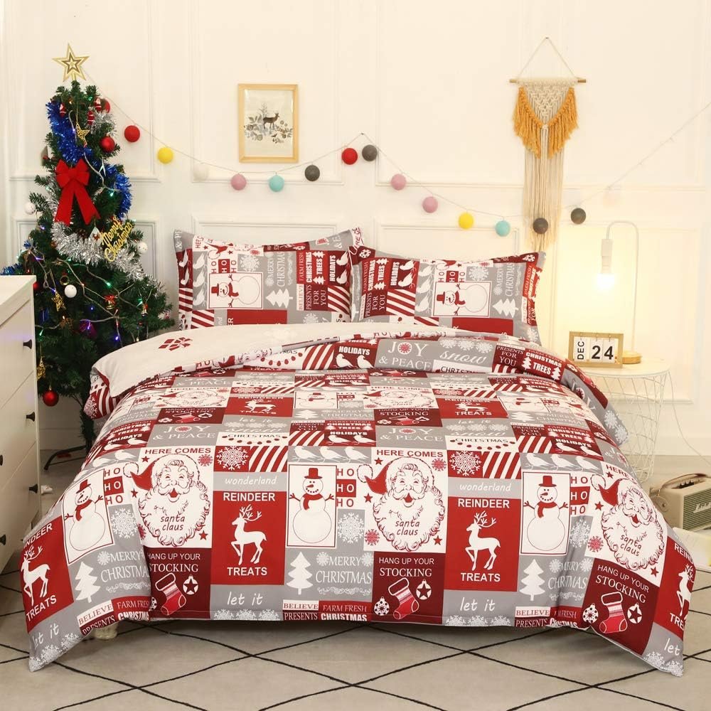 BBchose 3D Bedding Set Multielement Christmas Red Home Textiles Bedclothes Duvet Cover Sets 1 Duvet Cover with 2 Pillowcases (2, Queen)