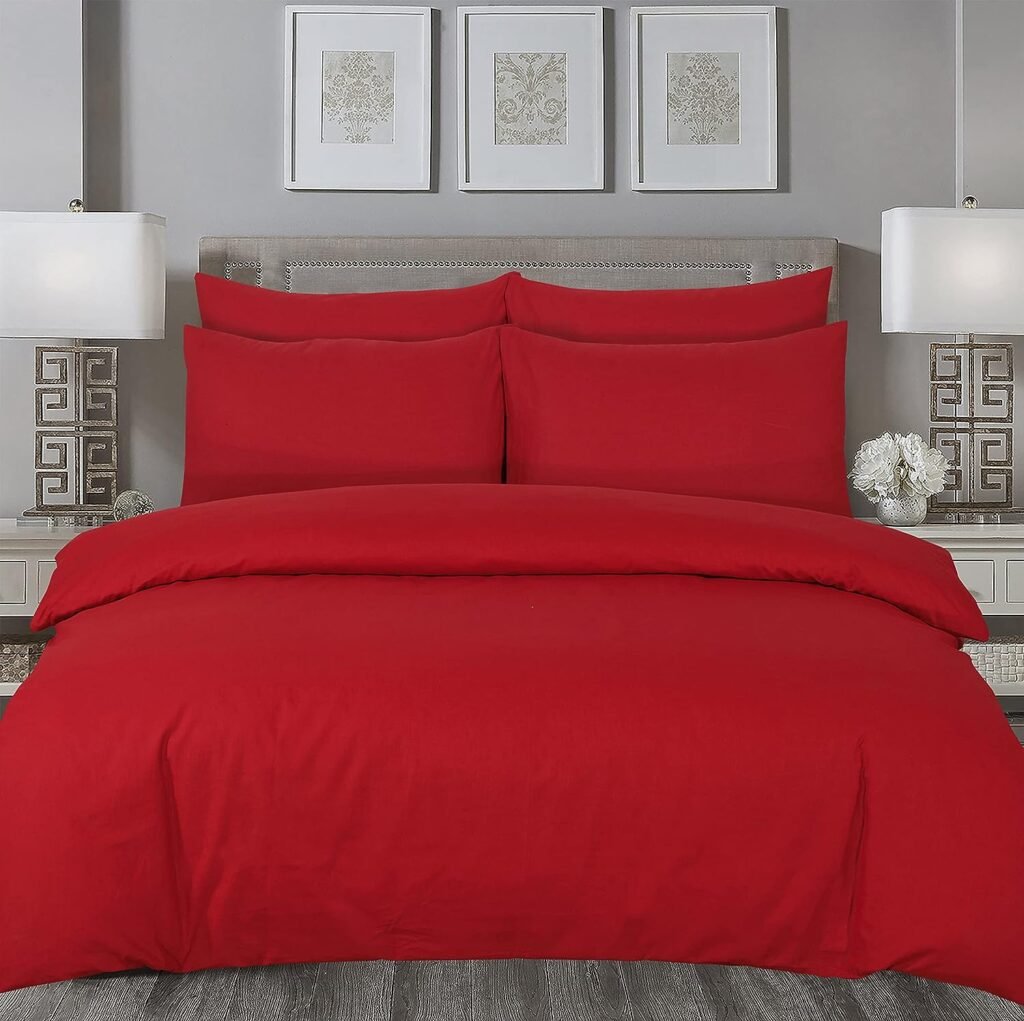 Belle Home Red Single Duvet Cover Set With Matching Pillowcases Plain Dyed Quilt Cases Bedroom Bedding  Linen Set