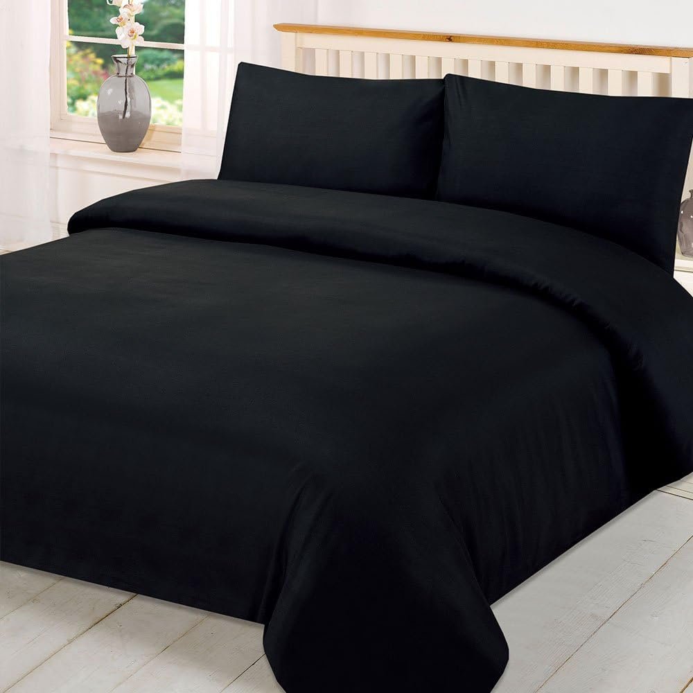 Brentfords Black Soft  Breathable Microfibre Bed Set - Single Duvet Cover Set - Plain Dyed Quilt Bedding With Pillowcase