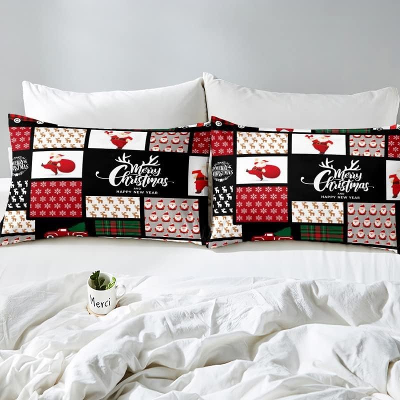 Christmas Tree Bedding Set Kids Santa Claus Comforter Cover Set Girls Snowflake Duvet Cover Bedroom Decor Pine Cones Branches Gingerbread Man Berry Bedspread Cover Twin Size Bedding Collection 2Pcs
