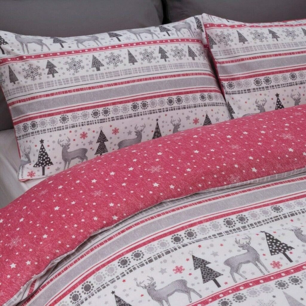 clicktostyle Brushed Cotton Flannelette Christmas Xmas Festive Bedding Sets  Pillow Cases (Reindeer Fairisle, Single)
