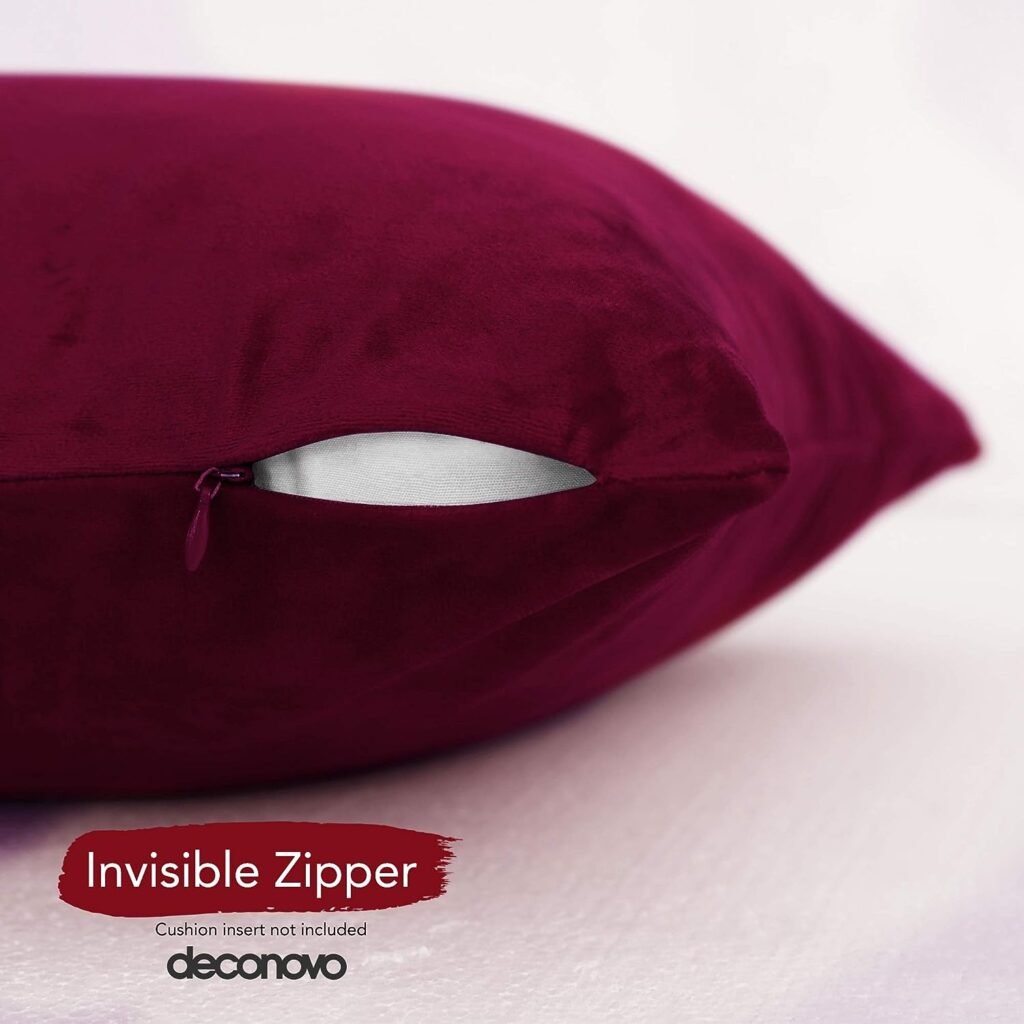 Deconovo Set of 2 Crushed Velvet Cushion Covers 45cm x 45cm 18x18 Inches Throw Pillowcases Square Pillow Cases for Christmas with Invisible Zipper Wine Red