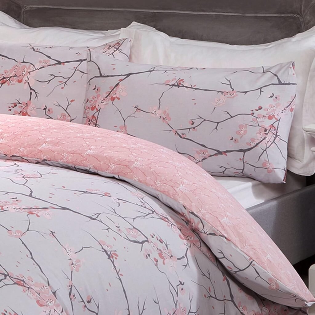 Dreamscene Bed Linen Set, Blush Pink Grey, Double