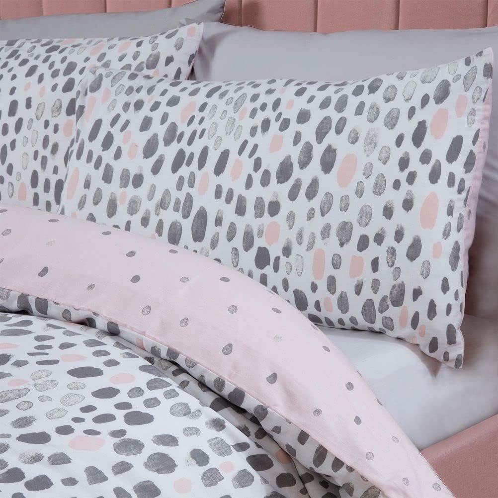 Dreamscene Dalmatian Spotty Duvet Cover with Pillowcase Quilt Bedding Set, Blush Grey - Double