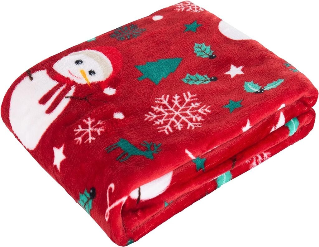 Elegant Comfort Luxury Velvet Super Soft Christmas Prints Fleece Blanket-Holiday Theme Home Décor Fuzzy Warm and Cozy Throws for Winter Bedding, Couch and Gift, 50 x 60 inch, Red Snowman
