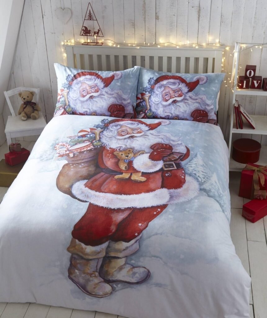 Father Christmas Xmas Quilt Duvet Cover Bedding Bed Set Santa Claus, Single