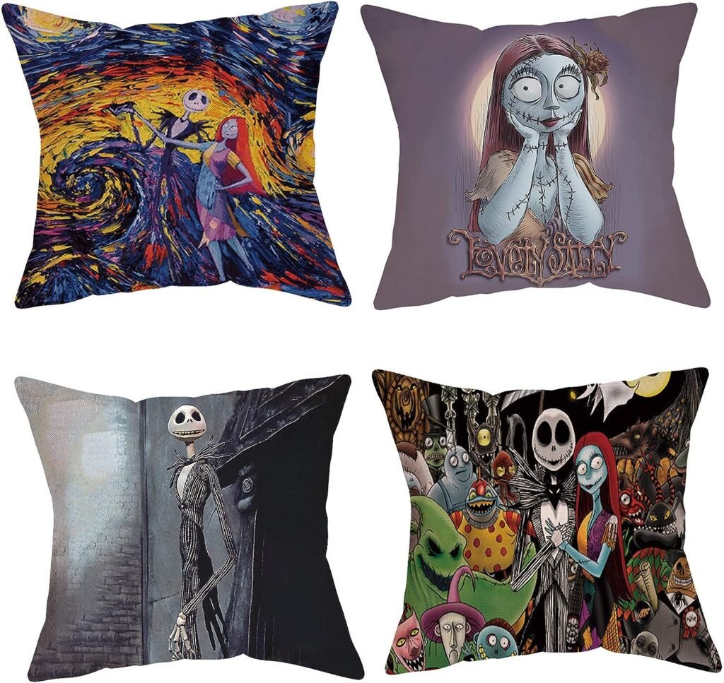 FUTERLY Halloween Decorations Set of 4 Nightmare Pillow Covers 18x18 Inch Throw Pillow Cover Square Sofa Cushion Covers Pillowcase Best for Family Friends