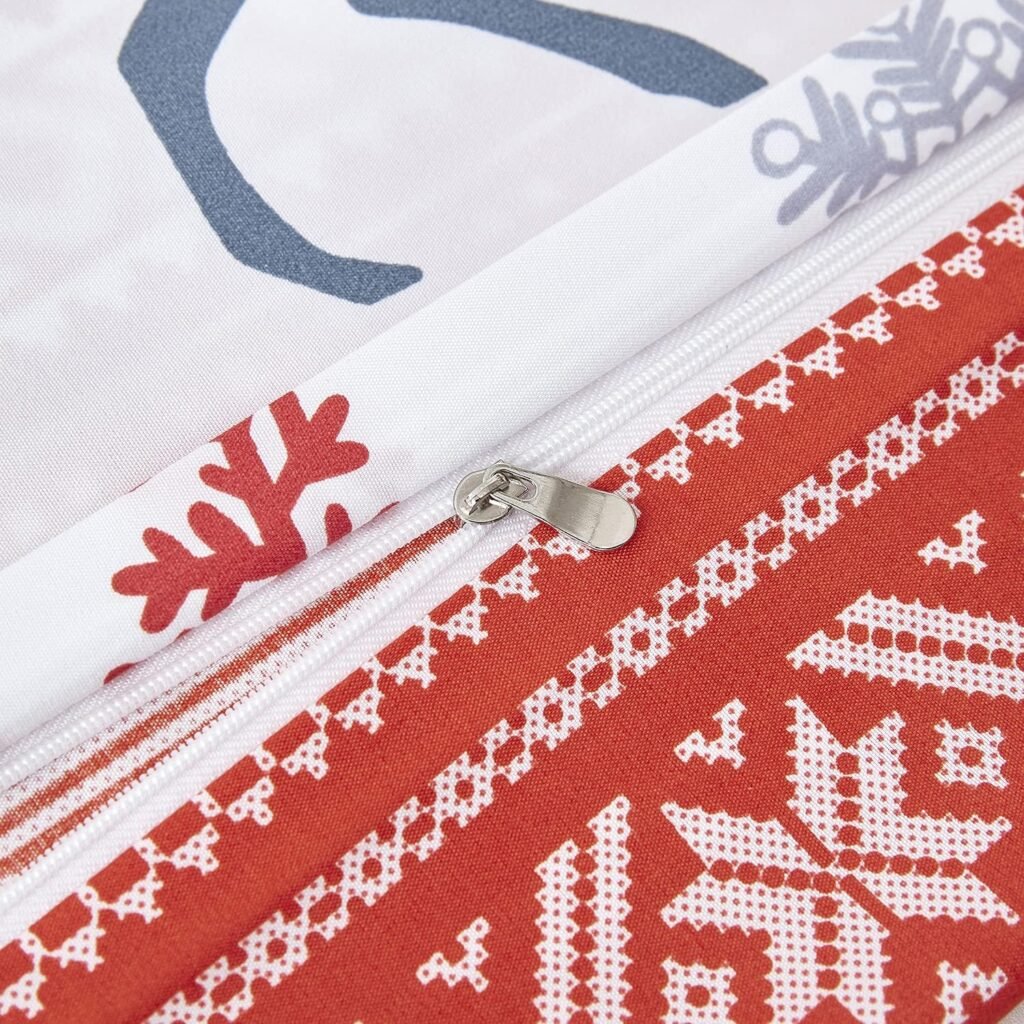 Gerleek Christmas Duvet Cover Set Comforter Cover Set Christmas Reindeer Snowflake Christmas Tree Pattern Microfiber Soft Bedding Sets with Zipper Closure and Corner Ties(Twin（68x90）)