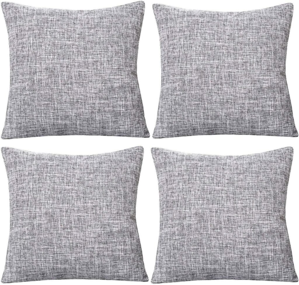 GONOVE Cushion Covers 55×55cm Solid Soft Cotton Linen Throw Pillow Cover Set of 4 Decorative Plain Pillowcase Square Cushion Cover for Home Sofa Bed Chair Décor, Light Grey