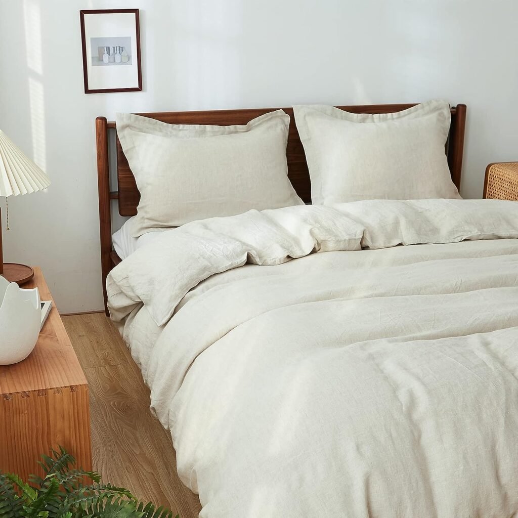 SimpleOpulence King Duvet Cover Set-100% Linen Duvet Cover-1 Breathable Soft Quilt Cover with 2 Pillowcases-Luxury Hypoallergenic Flax Linen Bedding-Natural Linen