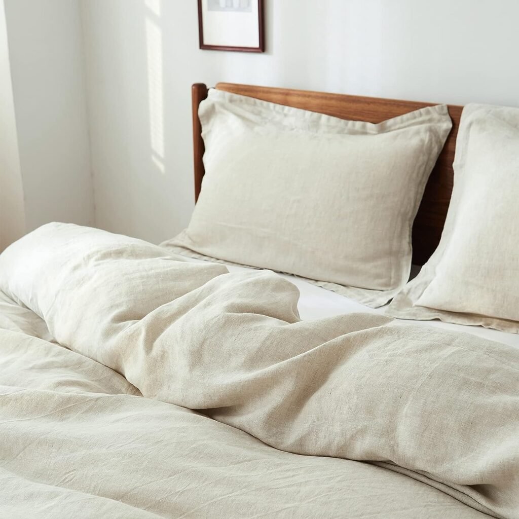 SimpleOpulence King Duvet Cover Set-100% Linen Duvet Cover-1 Breathable Soft Quilt Cover with 2 Pillowcases-Luxury Hypoallergenic Flax Linen Bedding-Natural Linen