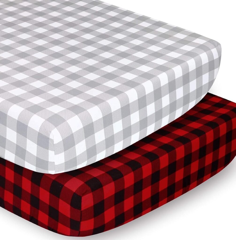 The Peanutshell Crib Sheet Set for Baby Boys or Girls - Red, Black  Grey Buffalo Plaid - 2 Pack Set