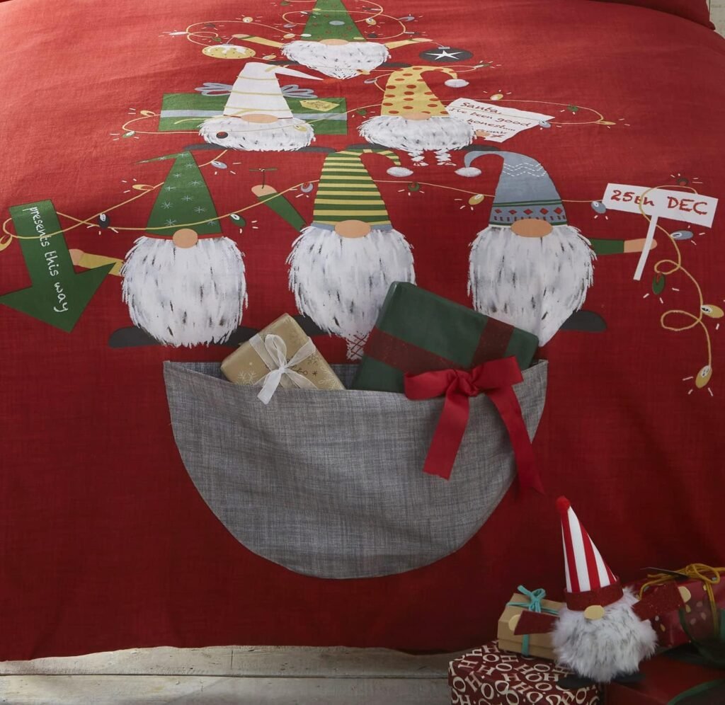 CHRISTMAS BEDDING Gonks Red 2 pcs, Single Duvet Cover Christmas Winter Bed Set