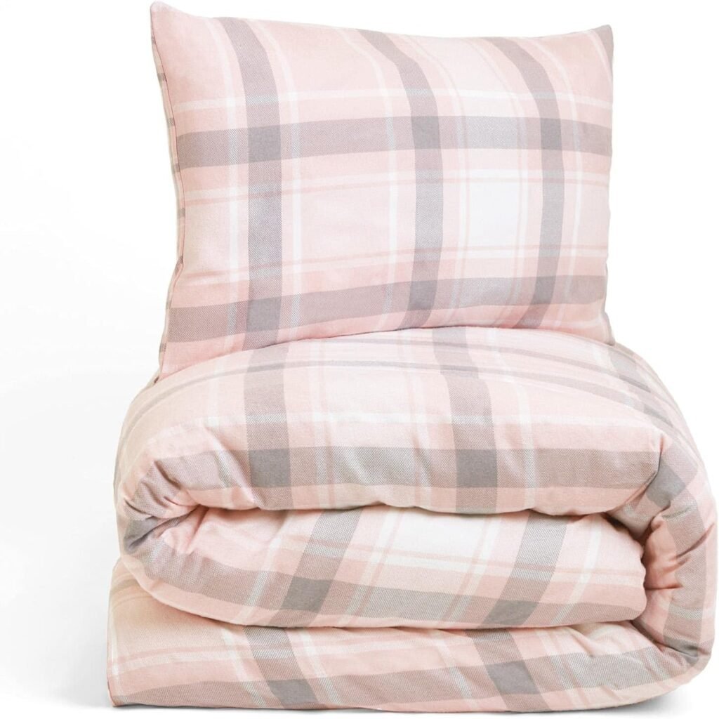 Dreamscene Aspen Check Duvet Cover with Pillow Case 100% Brushed Cotton Flannelette Tartan Thermal Bedding Set, Blush Pink - 3pcs King DDHSASPBL03