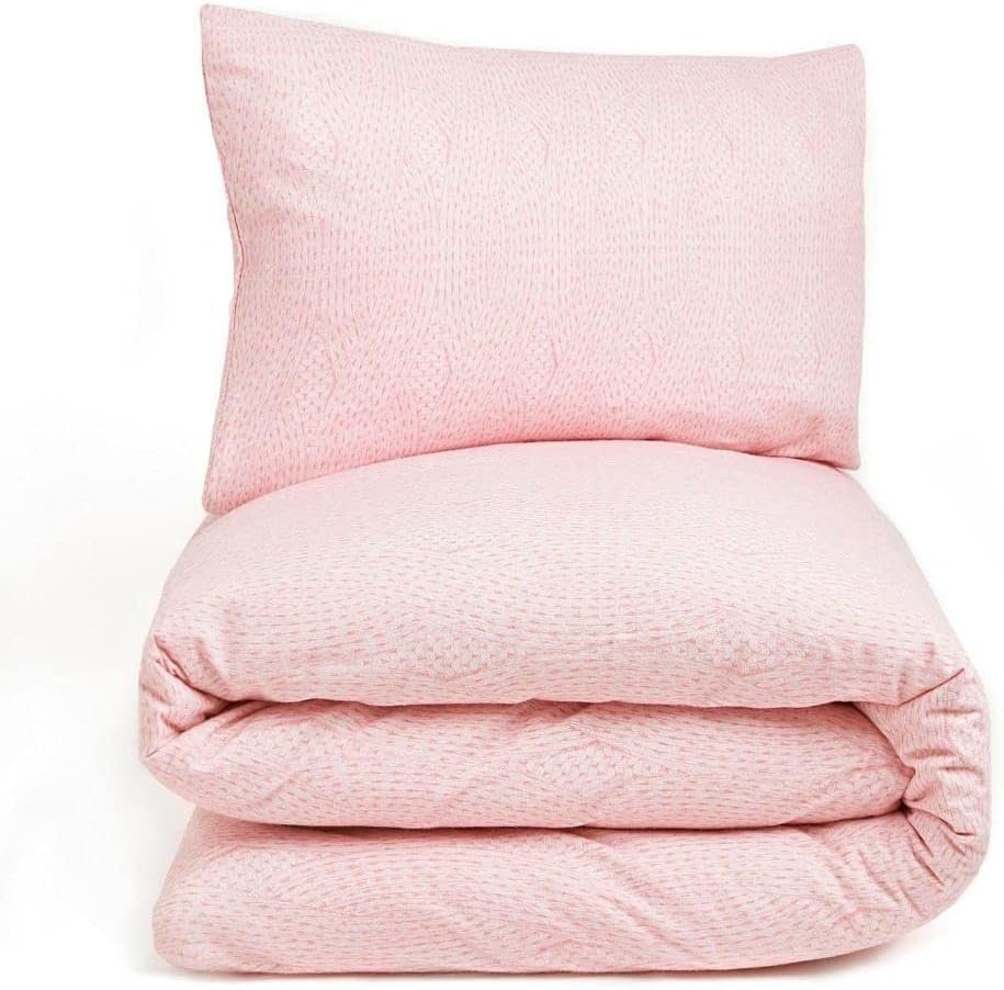 Dreamscene Chunky Knit Print Brushed Cotton Duvet Cover with Pillowcase Flannelette Bedding Set Reversible, Blush Pink -3pcs Double