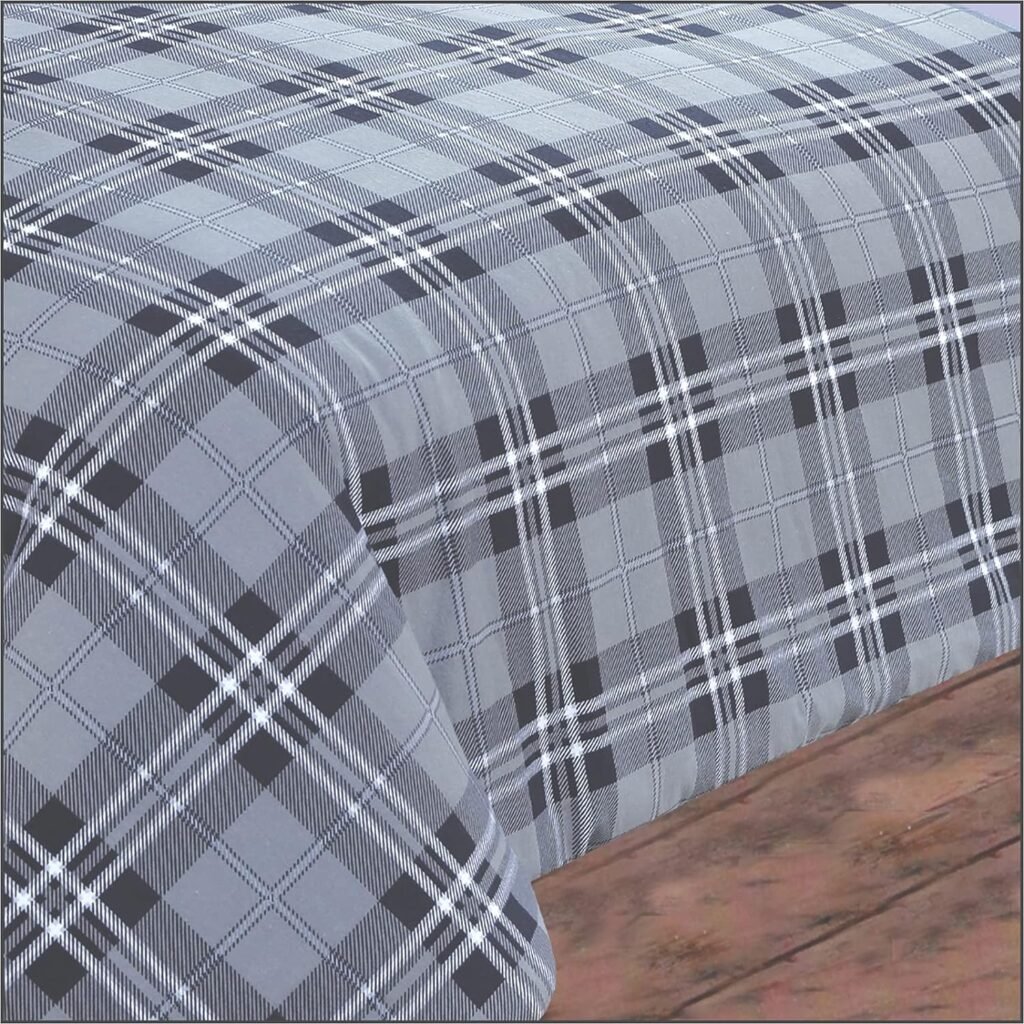 LSC Tartan Check Flannelette Duvet Cover 100% Brushed Cotton Flannel Thermal Winter Bedding Duvet Cover Set Luxury Super Soft With Matching Colour Pillow Cases (Double Duvet Cover Set, Grey)
