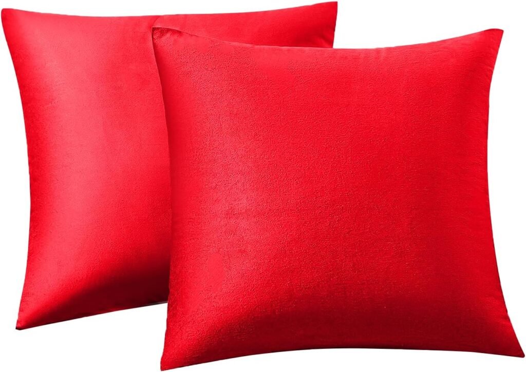 RainRoad Christmas Red Throw Pillows Covers Set of 2 Soft Velvet Decorative Pillow Covers 18x18 Inch for Couch Bed(Christmas red, 18 x 18(2pcs))