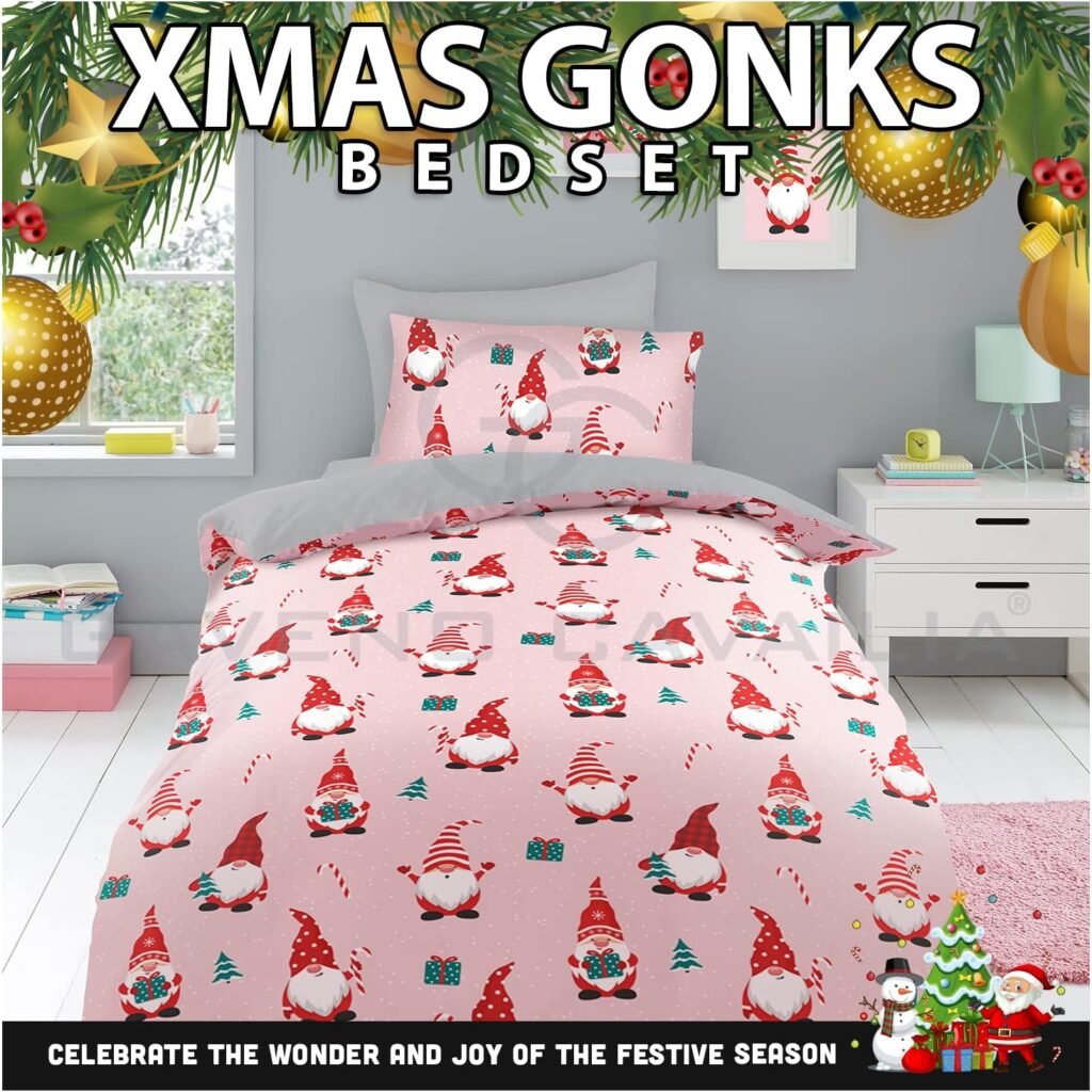 Santa Xmas Duvet Cover, Christmas Gonk Bedding Single Bed Set, Washable Gonkmas Quilt Cover With Pillowcase